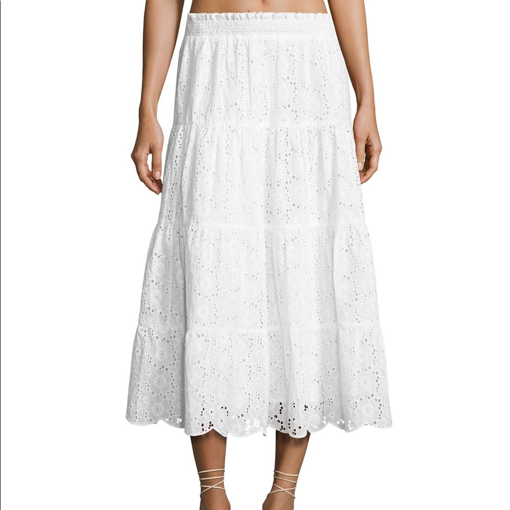 NWT Tory Burch White Broderie Smocked Skirt sz XS